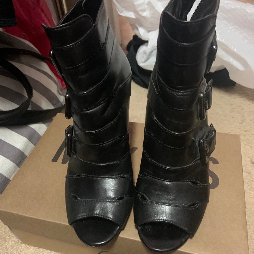 Calvin Klein Runway Black Wedge Boot Buckles Clas… - image 3